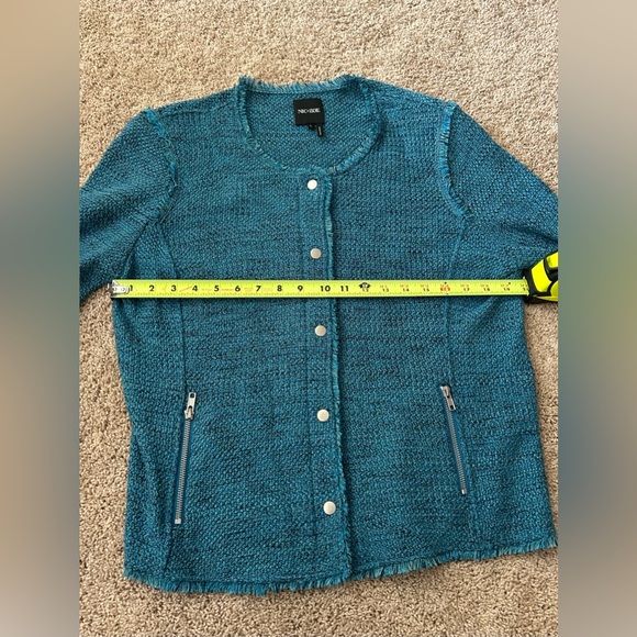 Worn Once NIC+ZOE Deserve It Fringe Detail Teal Bouclé Jacket - Picture 13 of 15
